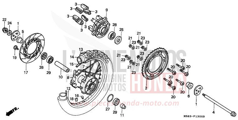 ROUE ARRIERE de Africa Twin SHASTA WHITE (NH138H) 1988